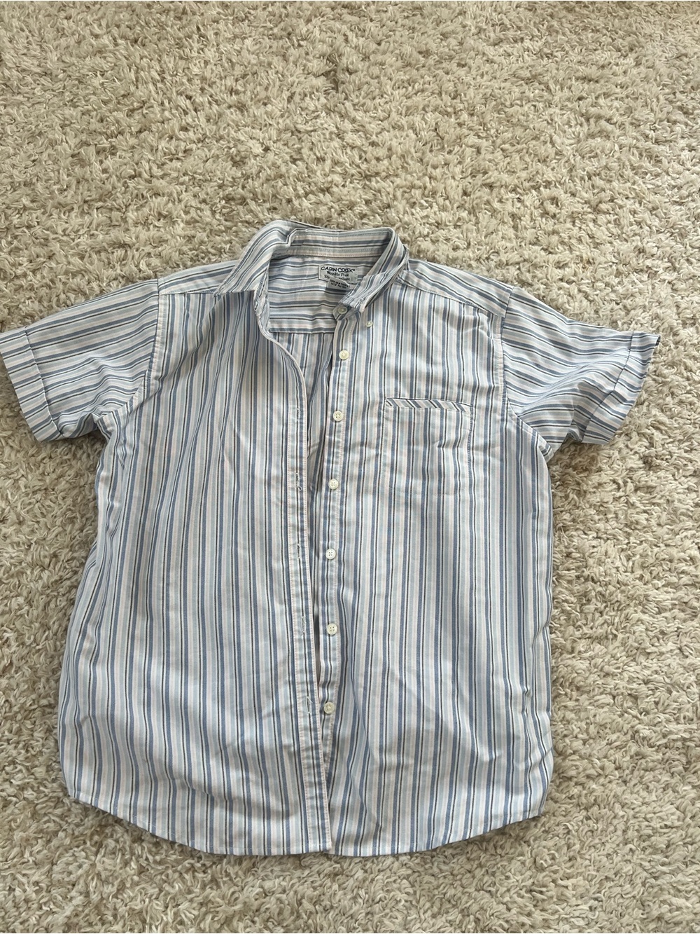Cabin Creek Short-Sleeve Stripe Button-Down Shirt - Light Blue & White